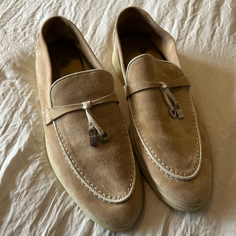 Loro Piana Suede Tassel Loafers in Camel Tan